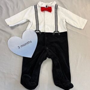 Little Me - 3M Classic Black and White Kids One Piece with Red Bow Tie
